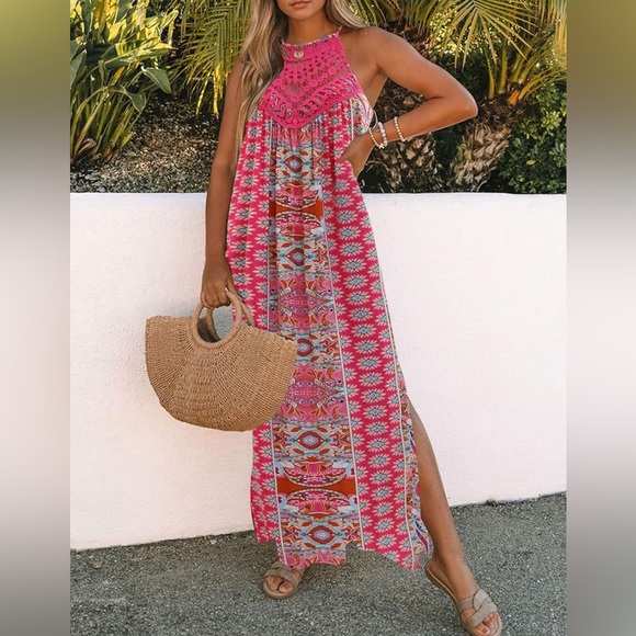 Pink Patterned Maxi Dress - Picture 1 of 3